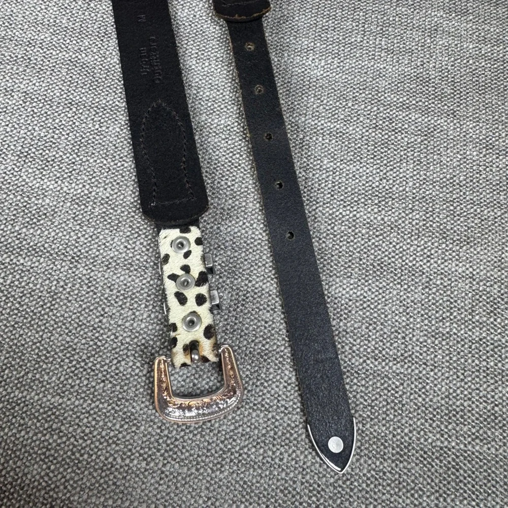 Urban Outfitters Black Leather Calf Hair Dalmatian Western Cowgirl Belt Medium